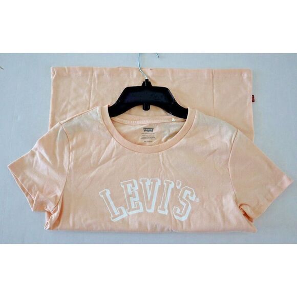 Levi's A27320058 Womens XS Peach/White Logo Print Crew Neck Short Sleeve T-Shirt - Picture 4 of 4